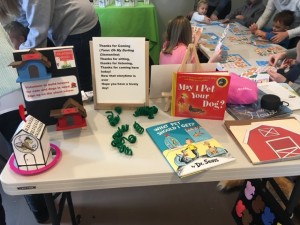 Books, stickers, book marks and coloring pages are featured at the workshops. 